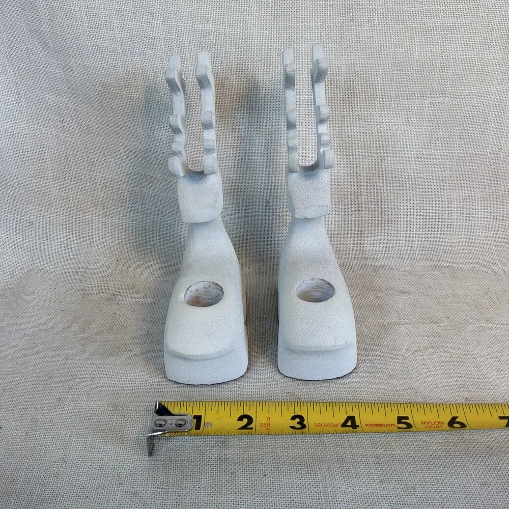 Crate and‎ Barrel Pair Metal White Matte Reindeer Taper Candle Holders